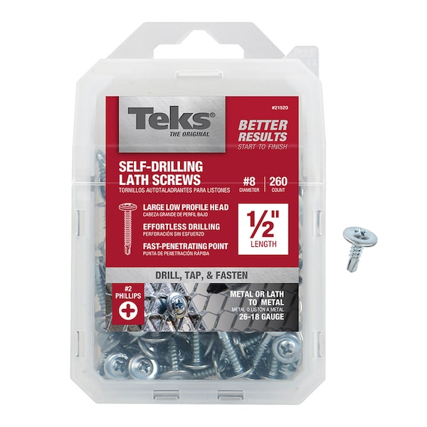 Itw Sheet Metal Screw, #8 x 1/2 in, Zinc Plated Truss Head Phillips Drive, 260 PK 21520 - main